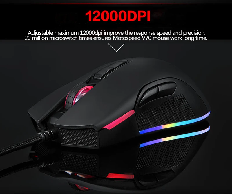 Motospeed V70 12000 dpi оптическая RGB подсветка Проводная игровая мышь USB Регулировка эргономичная геймерская мышь для ПК ноутбука PK V30 V40 V60