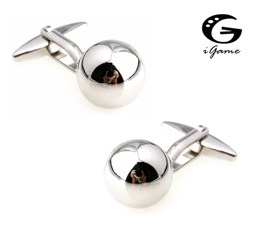 

iGame Men Gift Ball Cuff Links Novelty Round Shinning Ball Design Silver Color Copper Material Free Shipping