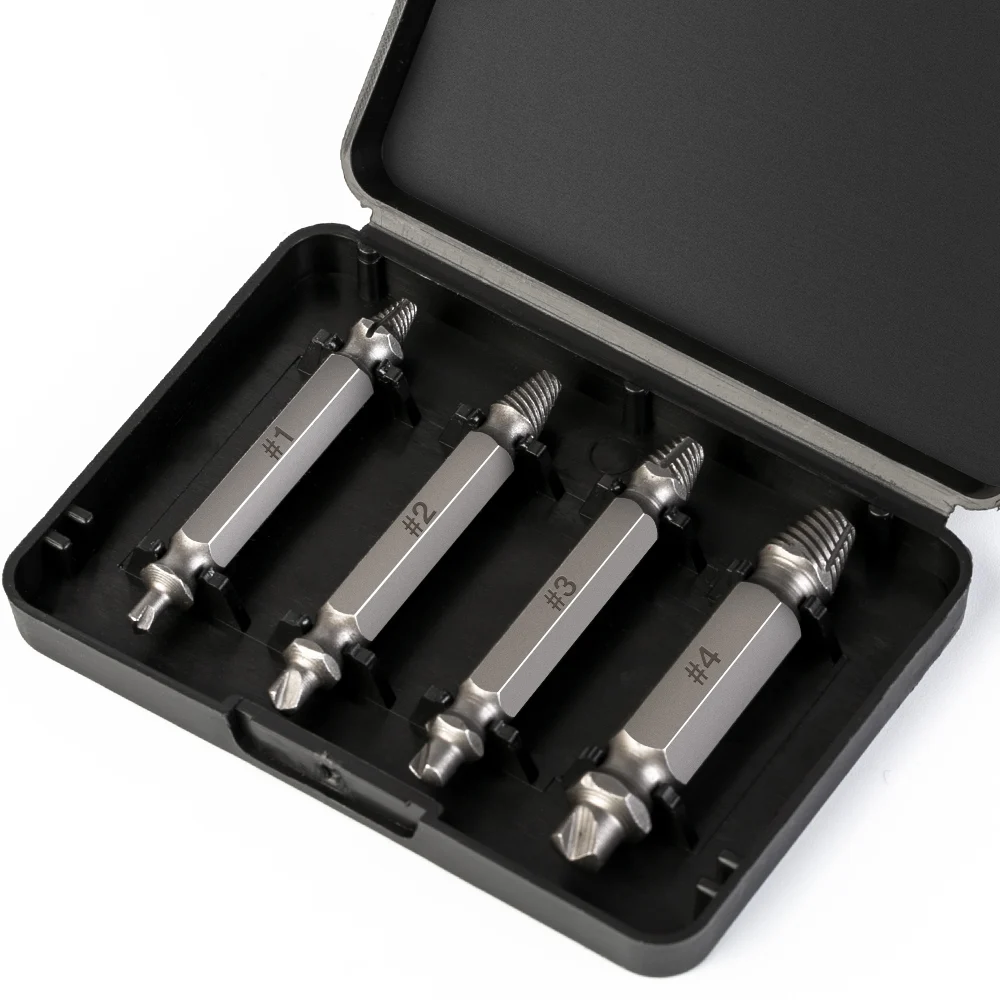 

4pcs/set Drill Bits Damaged Screw Extractor Double Side Drill Bits Guide Out Bolt Stud Stripped Screw Remover Hand Tool
