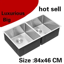 Кухонная раковина с двойным канавком, стандартная посуда, 304 нержавеющая сталь, горячая Распродажа, большая 84x46 см
