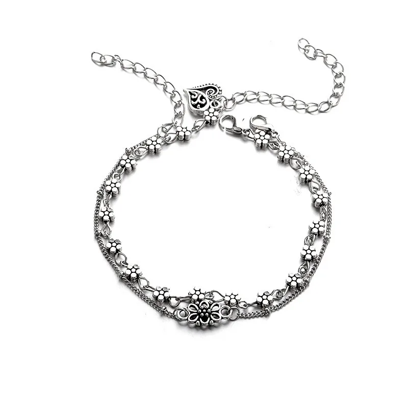 Yobest 2 шт./компл. Lover Heart Anklet Foot Jewelry Винтажный серебряный цвет модная цепочка для ног