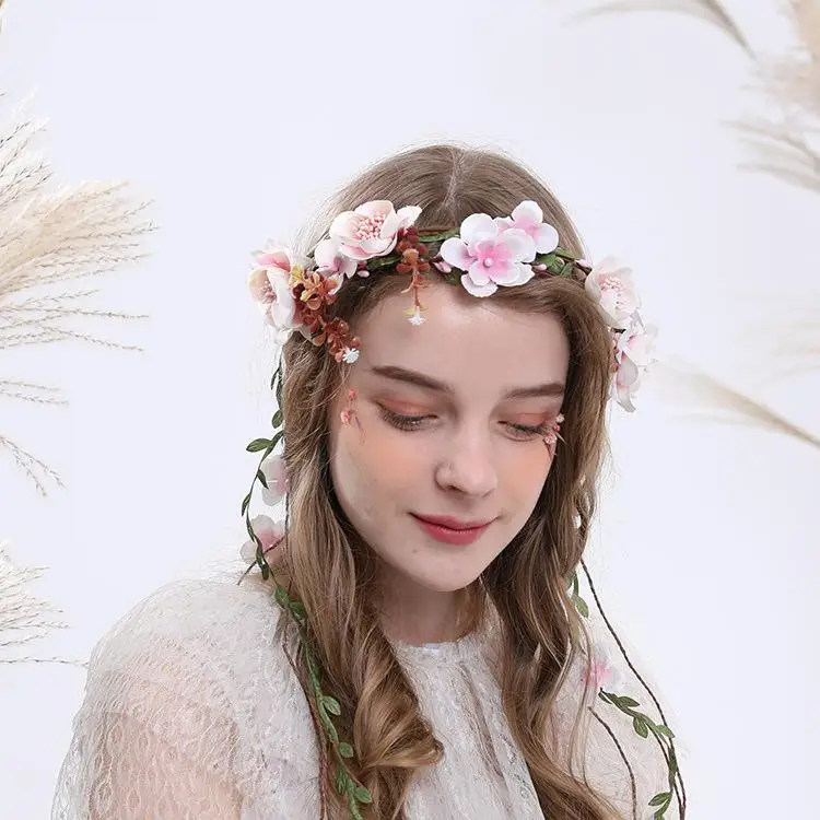 

Wedding Accessories Hair For Bride Flower Garland Bohemian Pink Headband White Wedding Hats Accessories Fascinator White Flower