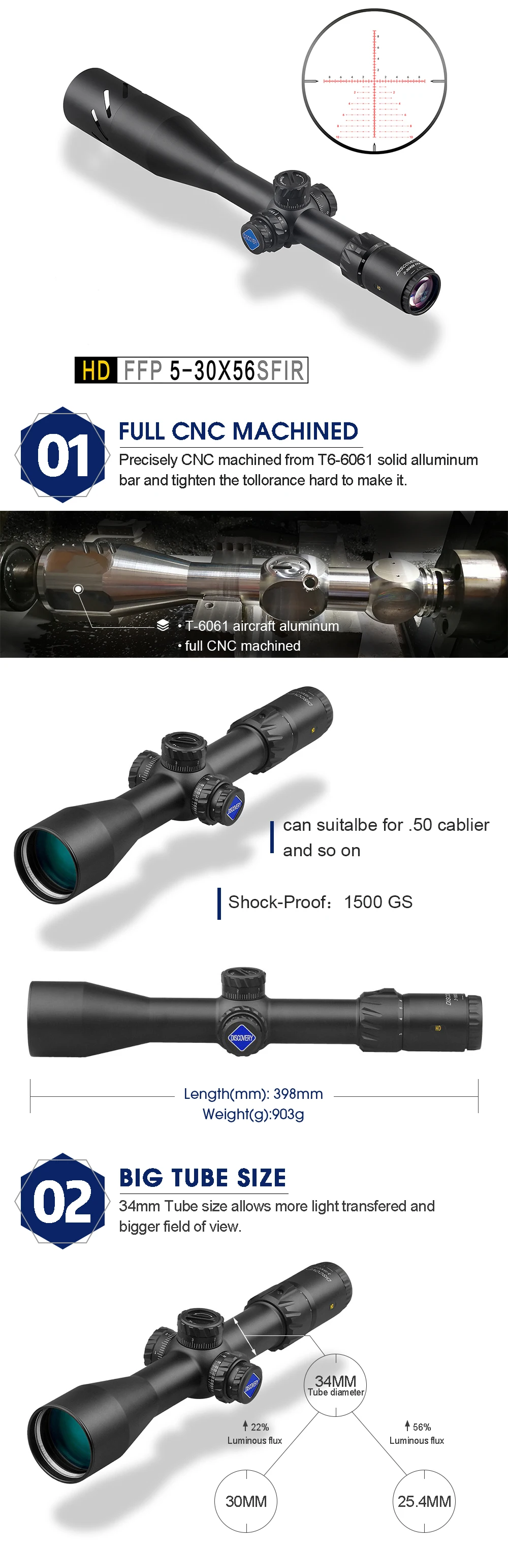 Дискавери HD 5-30X56 SFIR длинный диапазон FFP первый фокальный самолет стрельба охотничий прицел 34 мм Труба оптический прицел Коллиматорный прицел