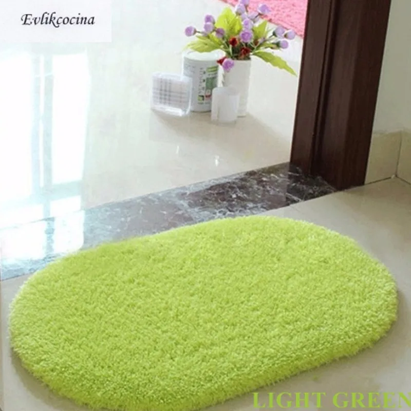 

Free Shipping Green Soft Plush Absorbent Sponge Bedroom Bathroom Shower Floor Door Mat Rug Parlor Hallway Non-slip Oval Carpet