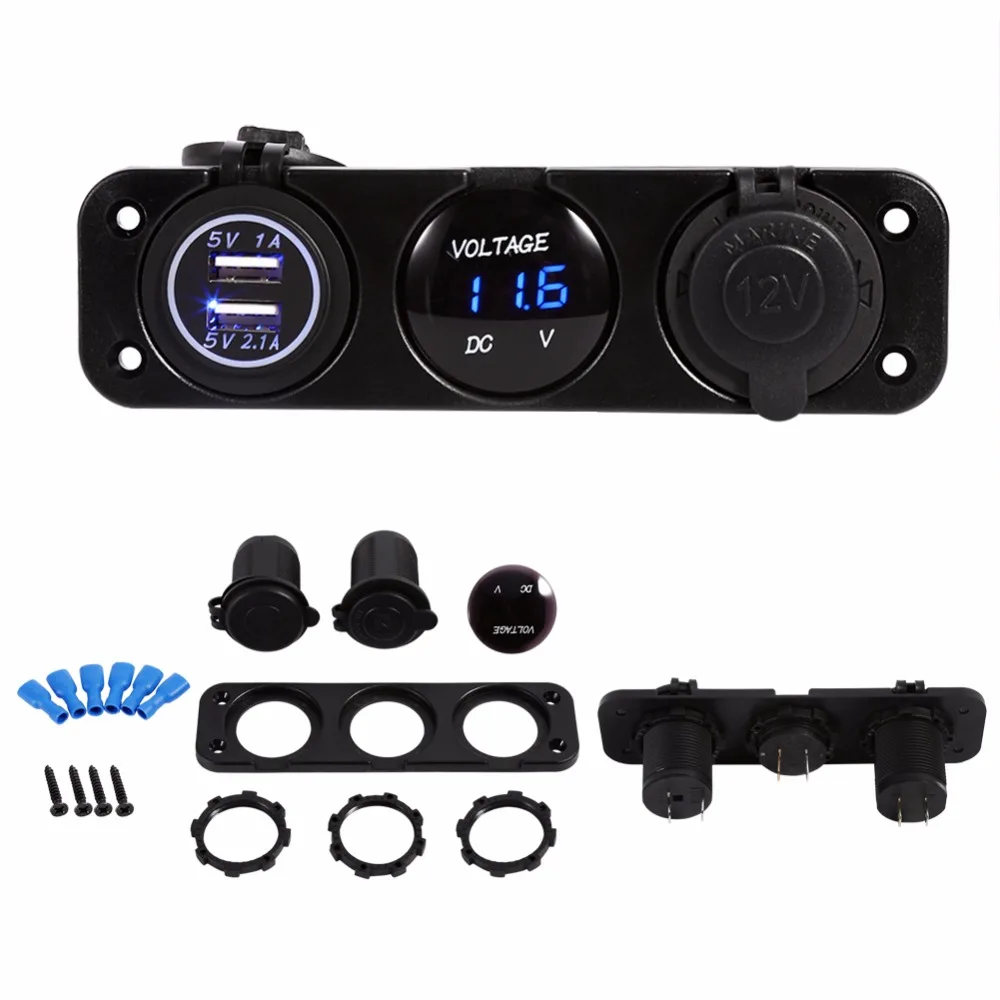Buy Waterproof Car Boat 3 Hole Panel Dual USB Charger