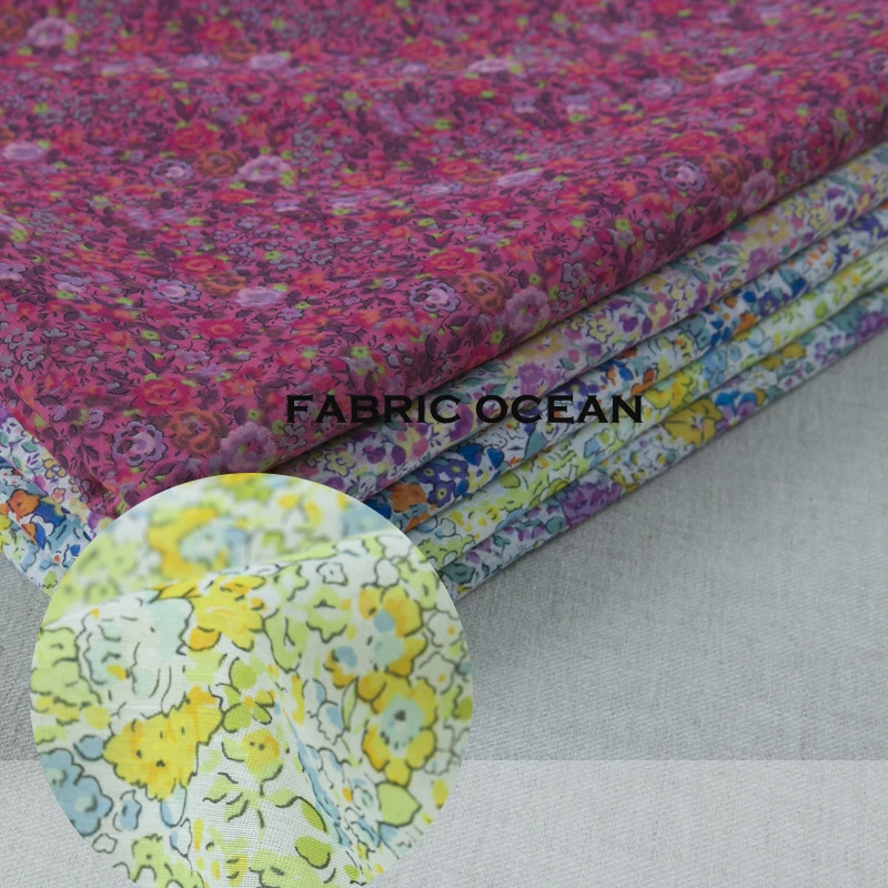 

5 colors: printed silk blend cotton fabric, floral pattern, retro style, small flowers,sew for top,shirt,dress,craft by the yard