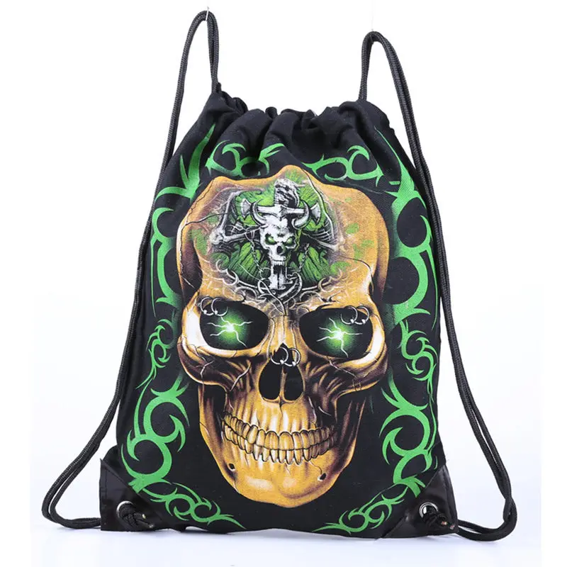 Image Skull Skeleton Gym Bags New Gothic Swimming And Sports Drawstring Bags European Men And Women Beach Backpack Shoes Bag