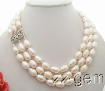 

3Strds 14mm White Pearl Necklace