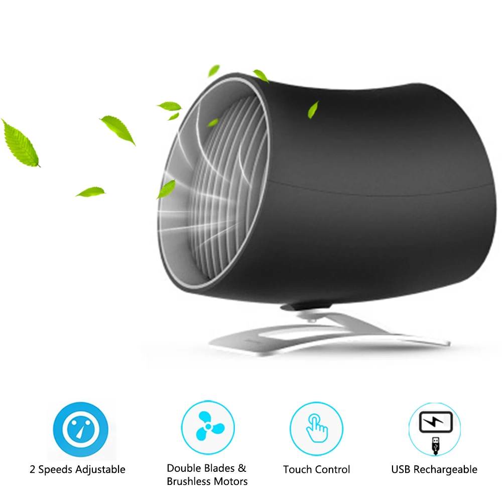 

Unique Design Desk Fan USB Small Table Personal Electric Fan With Twin Turbo 2 Speeds Double Leaf For Office Home
