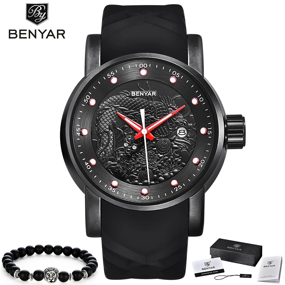2019 Новый Для мужчин s часы BENYAR лучший бренд класса люкс Водонепроницаемый КВАРЦ ДАТА Часы Для мужчин силиконовый ремешок Мода Повседневное