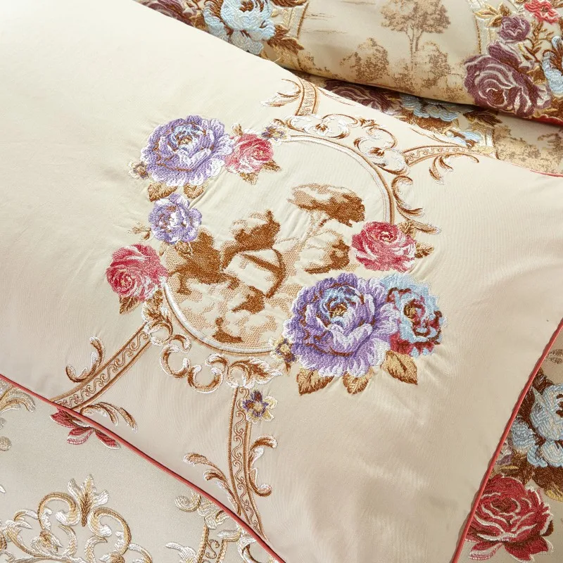 Cotton Flat sheet Bed Spread Duvet Cover Pillowcases Blue Jacquard Luxury Bedding Set 19