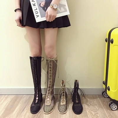 

Fashion Womens Over the knee boots Mesh shoes Summer Cool Boots Lady platform shoes Breathable Women's Shoes Lady