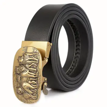 

Automatic Buckle Men Wolves Buckle Genuine Leather Belt Designer Punk Hip-hop Style Jeans Belt Black Brown ZLB254