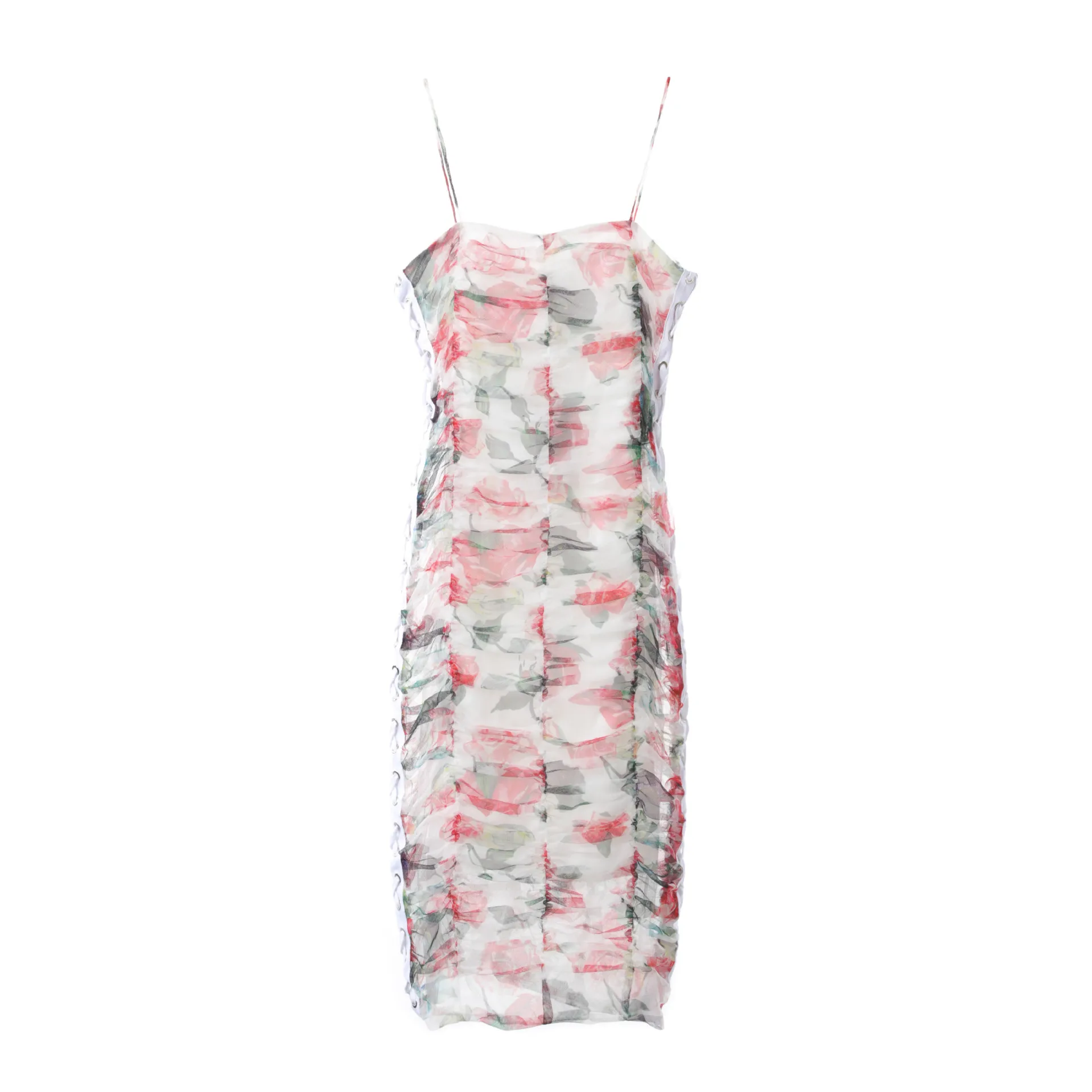 New star same rose dress fairy wind rose printed wrinkle slim dress F0669
