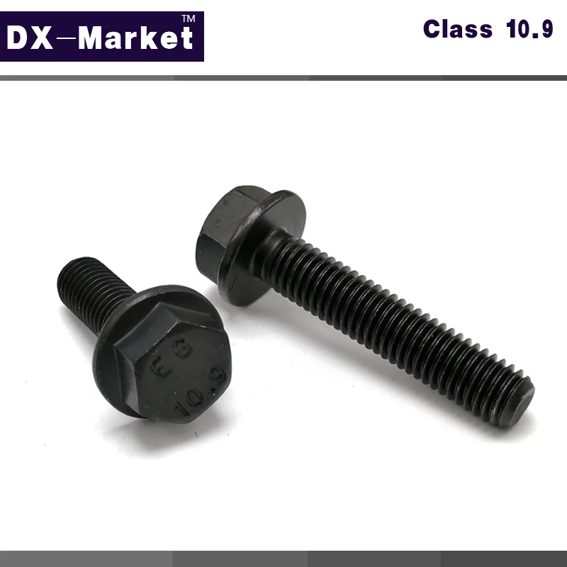 

m6*60 , 10pcs , m6 flange bolt , Black Metal Hex Head Flange screw , Metric flat head hex flange bolt