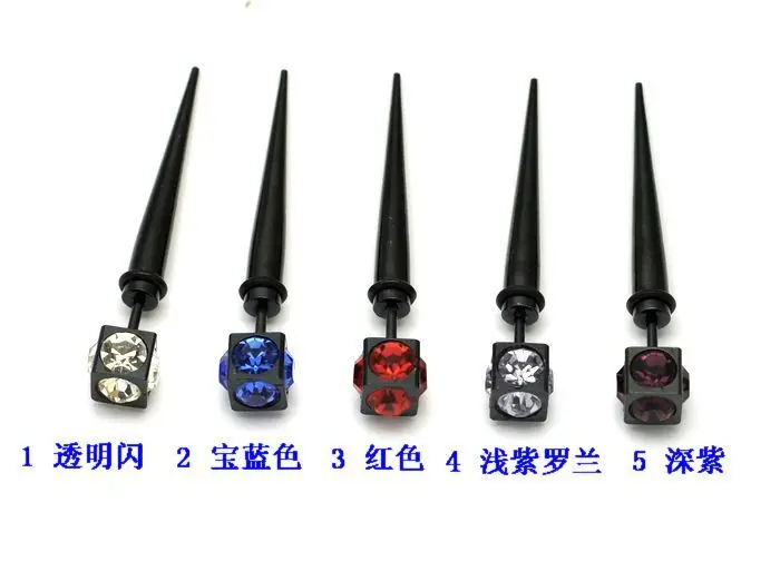 6mm Black Square Long Cone Anium Stud Boys Male Stainless Steel Aeproduct Getsubject