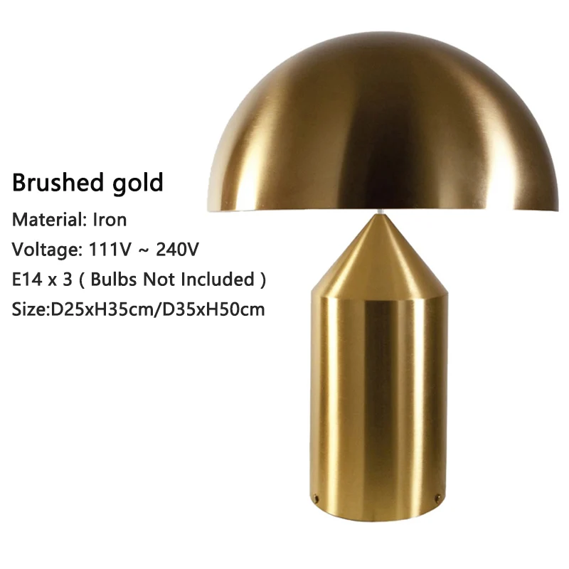 Brushed gold Светодиодный простой гриб E14 настольные лампы D25/D37CM современный стиль спальня гостиная оригинальная прикроватная лампа украшение свет - Цвет корпуса: Brushed gold
