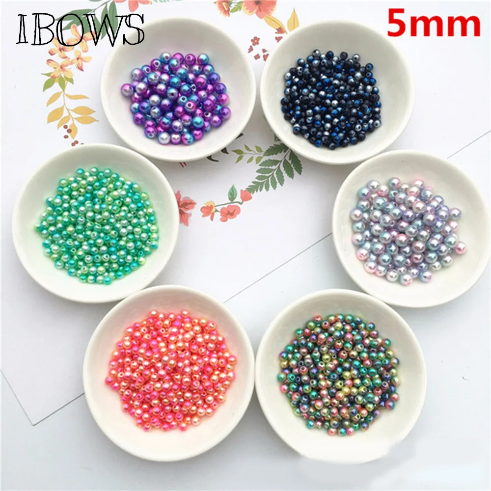 

200pcs/bag 5mm Round Rainbow Beaded Beads Imitation Pearls DIY Bracelets Necklaces Jewelry Making Accessory Crafts Decoration