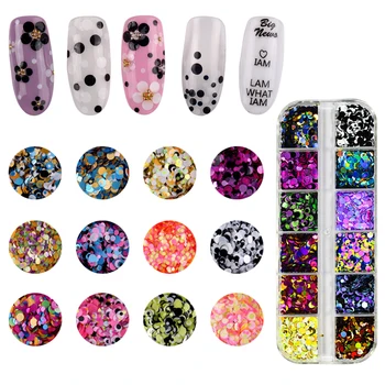 

1 Box 12 Grids Charm Ultrathin Sequins Mixed Size Mini Paillette Colorful Dazzling Round 3D Nail Decorations Nail Art Glitter