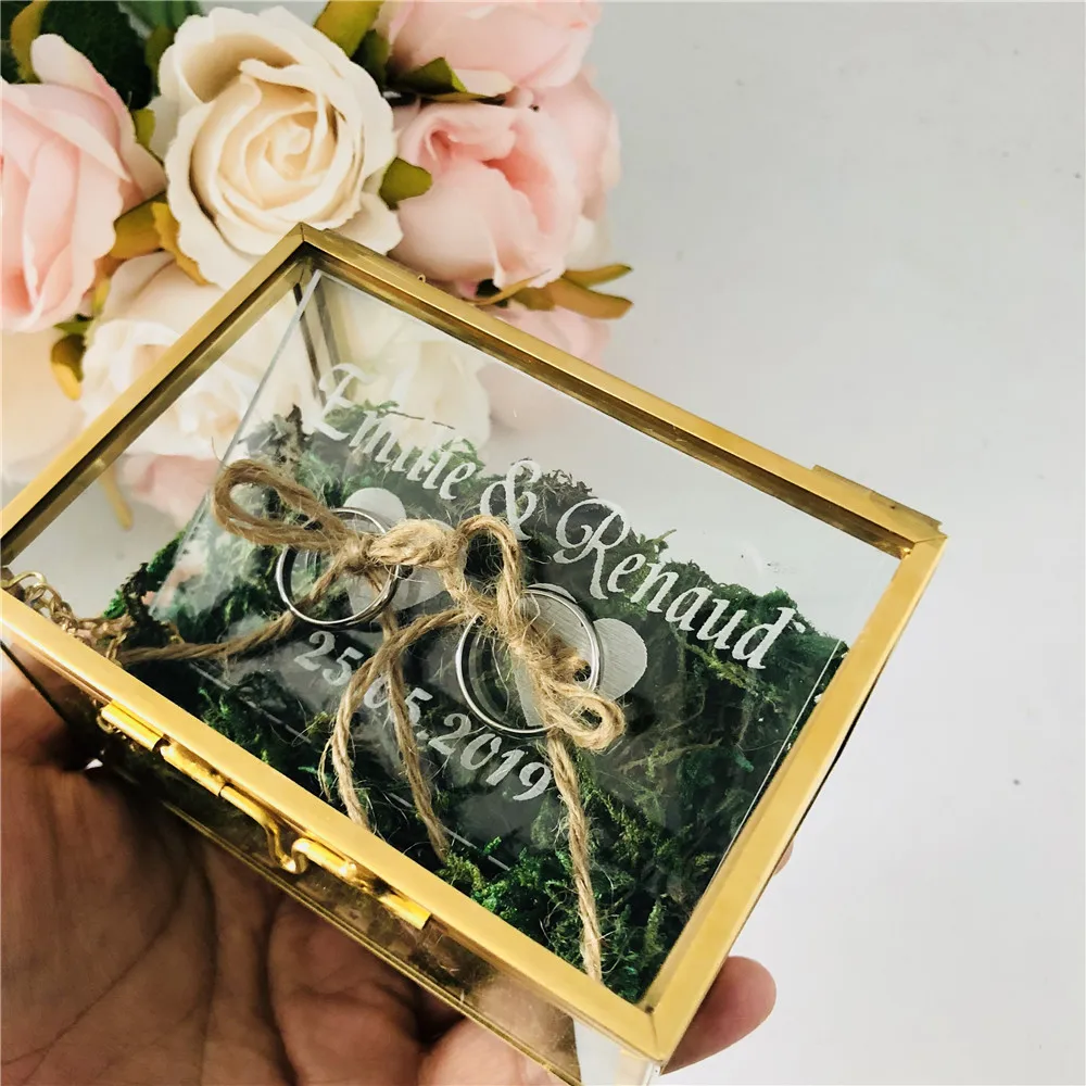 Customized Wedding Glass Ring Bearer Box Geometric Glass Jewelry Box for Wedding Decoration Personalized Wedding Gifts Holder