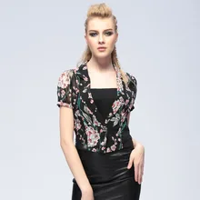 Для женщин с цветочным принтом, маленькое болеро, шифон, короткий кардиган Болеро трикотажный жакет летний женский кардиган с коротким рукавом W358