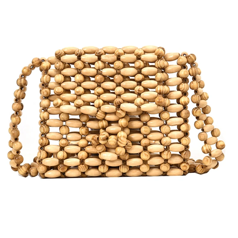 

Women'S Bag Women'S Bag Antique New Ins Same Hand-Woven Girl From Natural Wooden Beads Handbag Vintage Bamboo Bag Beach Bag
