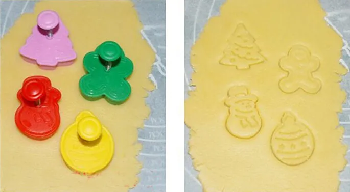 4pcs Stamp Biscuit Mold 3D Cookie Plunger Cutter Pastry Decorating DIY Food Fondant Baking Mould Tool Christmas Tree Snowman