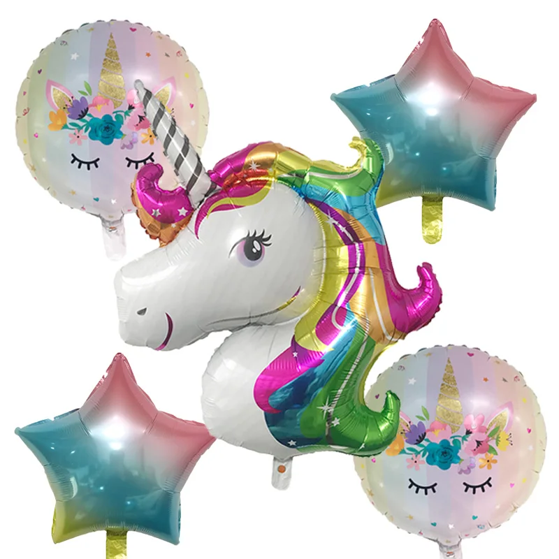 

5pcs/lot 108X80cm Rainbow Gradient Unicorn Balloon Child birthday party decorations kids Unicorn party Wedding Balloons globos