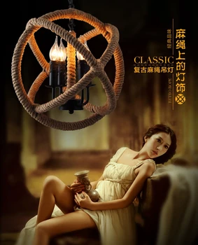 

American Country Wrought Vintage Metal Hemp Rope Wire ball Pendant Lamp D40cm