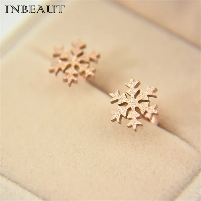 Inbeaut Women Trendy Rose Gold Snowflake Earrings Stud In Ear Inbeaut Women Trendy Rose Gold Snowflake Earrings Stud In Ear Jewelry Female Elegant Wedding Ears Accessories