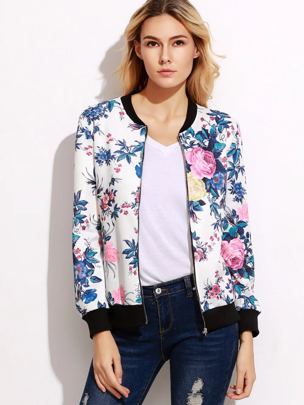 Aletterhin Women Floral Bomber Jackets Female Basic Coat Spring Autumn