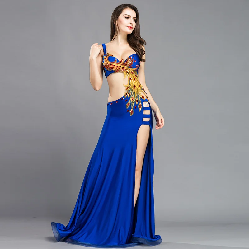 

Women Belly Dance Costume Set Phoenix Totem Bra Top Skirt Dress Carnival Hollywood Club Stage Clothes Long Dress
