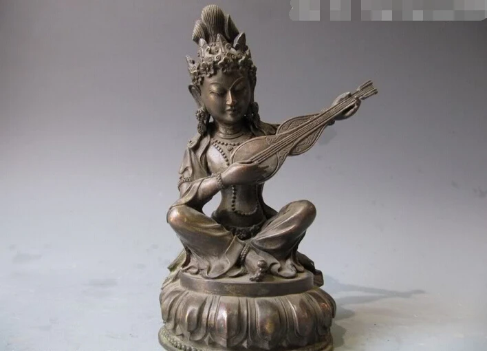 

Collectible bronze S2374 Tibet Buddhism pure bronze Copper lute Fairies Kwan-yin Guan yin Buddha statue (B0328)
