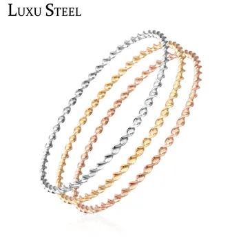 

LUXUSTEEL woman bracelet and bangles Stainless Steel 3pcs Gold Rose Silver Color Round Circle Bangles Collier Female Accessories