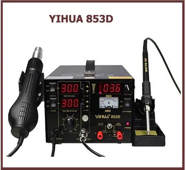 3 в 1 2 SMD паяльная станция + пистолет с горячим воздухом 15 а регулируемое Питание.