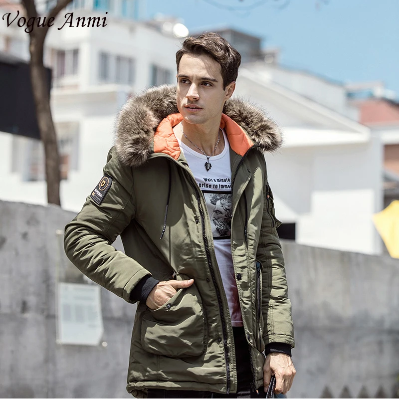 Vogue Anmi Winter Jacket Men Long Windproof 2017 Zipper Solid Hood Warm
