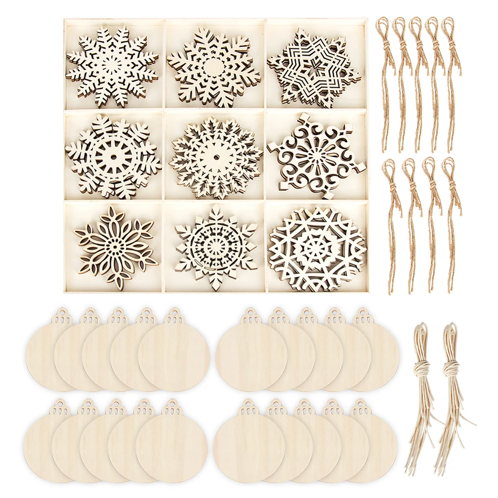 47 Pieces Wooden Snowflake Christmas Ornaments Home Hanging Decoration Assorted Xmas Wedding Tree | Дом и сад