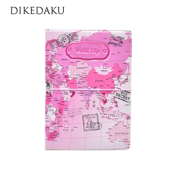 

DIKEDAKU New Style 3D World Map Women Passport Cover Pink Fashion Cartoon String Passport Case Luxury Pvc Travel Passport Holder