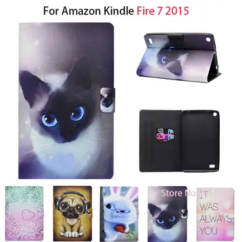 

Kids Case For Kindle Fire 7 2015 Cover Funda tablet Fashion Painted PU Leather Flip Stand Case For Amazon Kindle Fire 7 inch