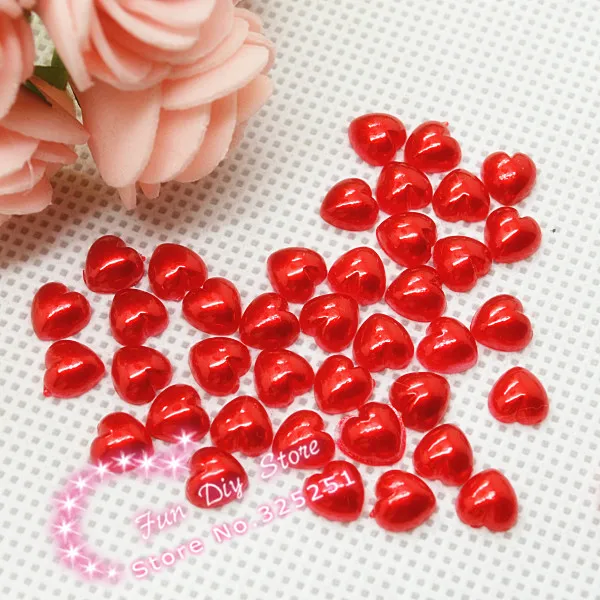 

6/10mm red resin flat back pearl heart for decoration free shipping