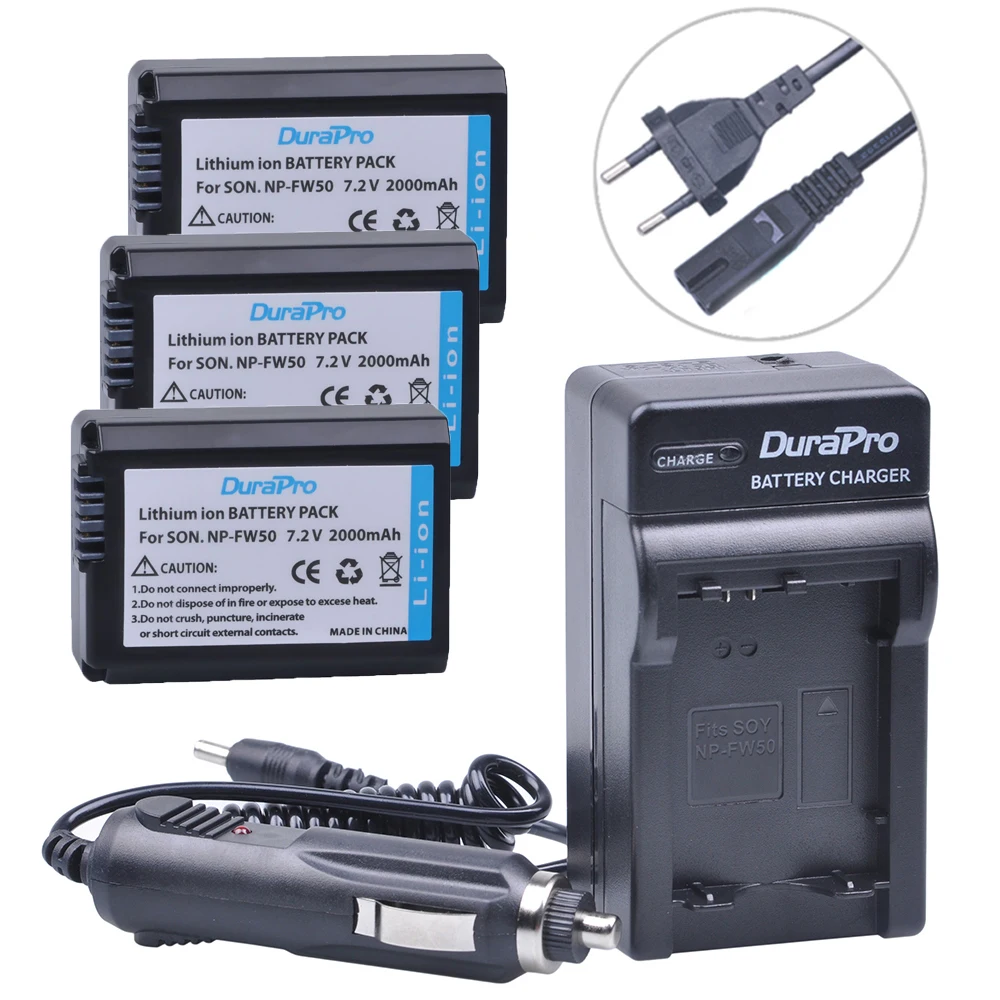 3pc Npfw50 Np Fw50 Fw50 Liion Battery+car Charger +eu Ac For Sony