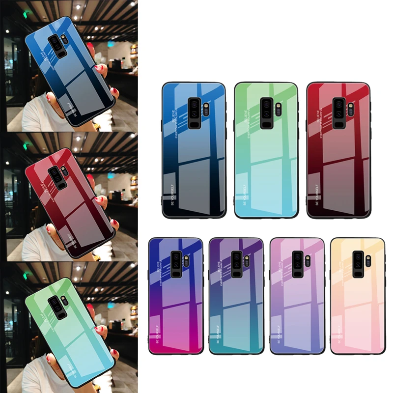 OLLIVAN For Samsung Galaxy J6 2018 Case Cover Mirror Gradient Tempered Glass Phone A6 A8 A9 A7 A750 |