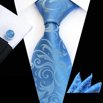 

3 Pcs/Set 8cm Formal Ties Set for Meeting Party Blue Paisley Necktie Sets with Pocket Square Cufflink