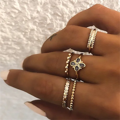 R369-1 IPARAM, богемное, винтажное, золотое, полумесяц, геометрическое соединение, кольцо, набор для женщин, кристалл, индивидуальный дизайн, кольцо, набор, для вечеринки, ювелирное изделие, подарок - Цвет основного камня: R369-1