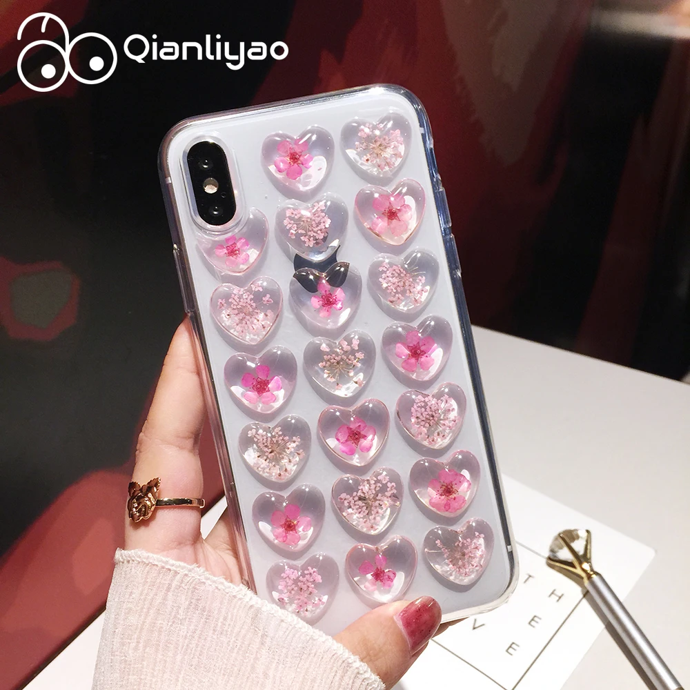 Qianliyao Винтаж 3D сердце настоящие Цветы Чехол для телефона для iphone X XS Max XR Мягкий ТПУ чехол для iphone 6 6s 7 8 Plus capa