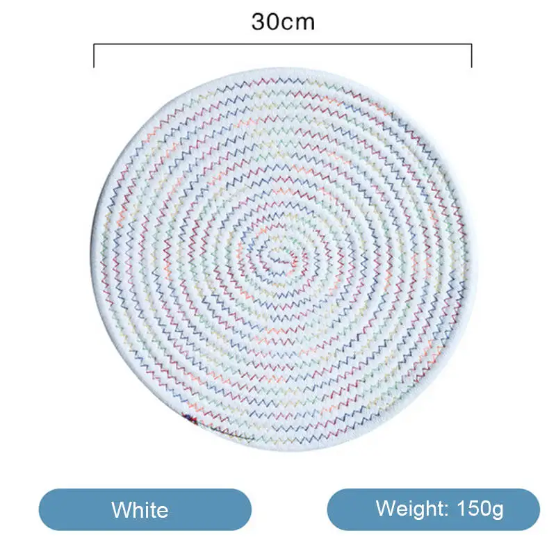 Тканый обеденный стол коврик теплоизоляция горшок держатель круглые подставки кофе напиток чай чашка стол подставки Подставка под кружку - Цвет: White