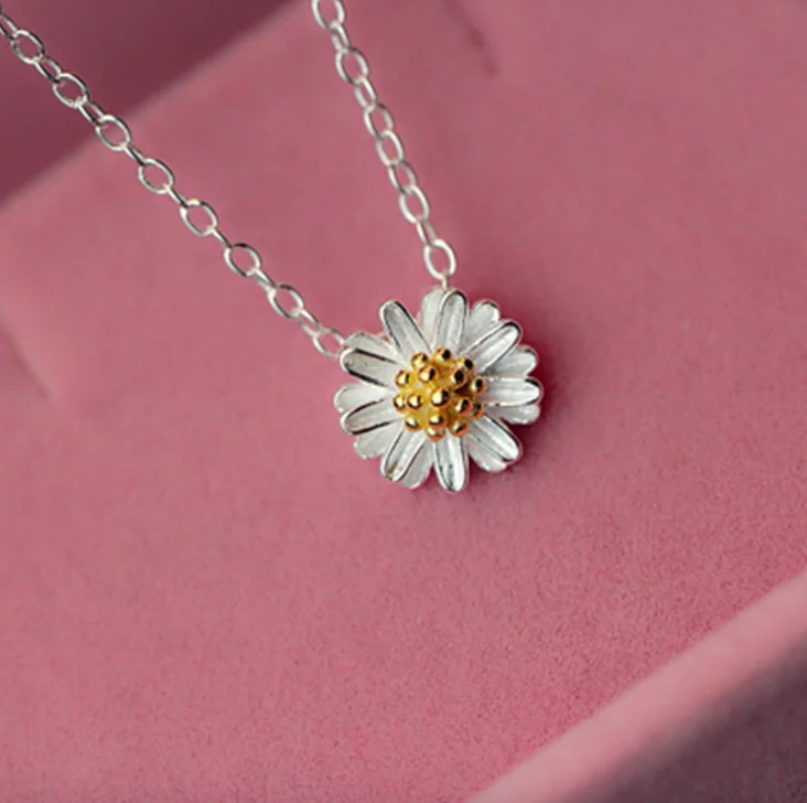 

Silver Daisy Flower Pendant Necklace 925 Women's Jewelry for Wedding Engagement Birthday Gift