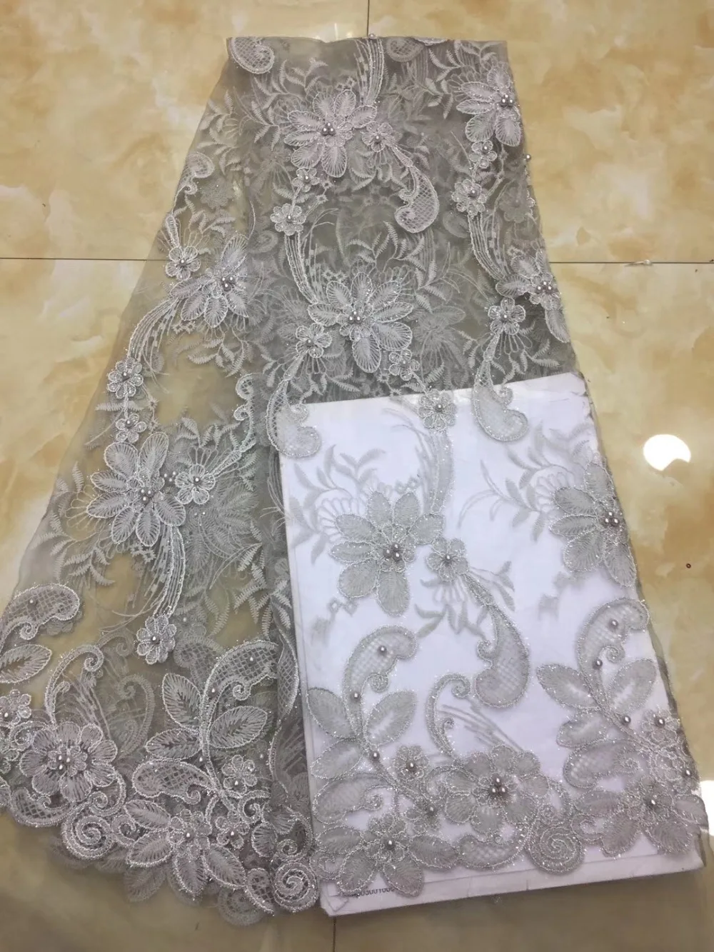 

French lace fabric 5yds/pce dhl grey beaded fabrics women gorgeous luxury party event dresses 2019 high quality new arrival