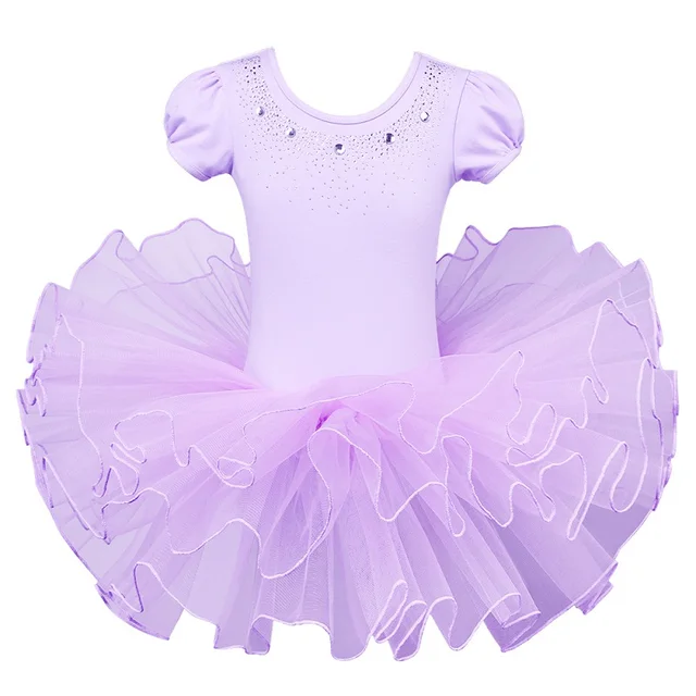 BAOHULU Girls Ballet Tutu Tulle Dress Sleeveless Gymnastics Leotard Diamond Pink Bow Pattern Ballet Leotard For Girl Ballerina B093 Purple