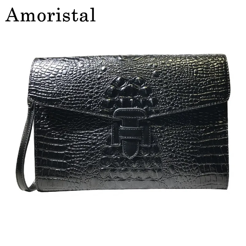 

Women Clutch Bag Black Alligator PU Leather Handbag Fashion Large Capacity Wrist Bag Female Clutches Envelope Evening Bags B387